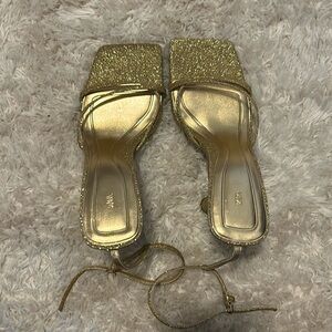 Zara gold glitter kitten heels